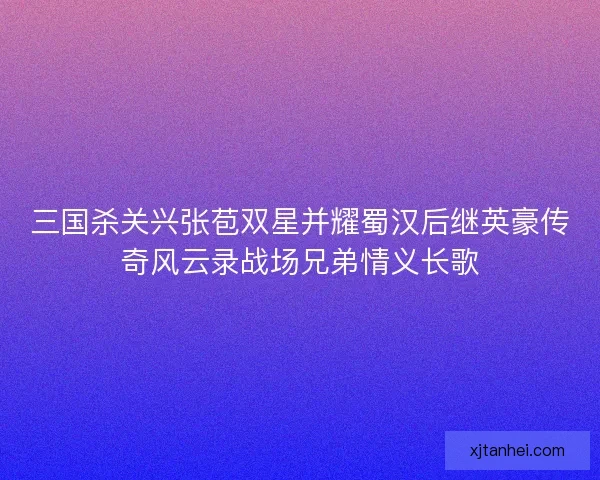三国杀关兴张苞双星并耀蜀汉后继英豪传奇风云录战场兄弟情义长歌